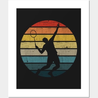 Badminton Silhouette On A Distressed Retro Sunset graphic Posters and Art